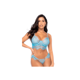 Ensemble 2 pièces en dentelle à cils bleue 